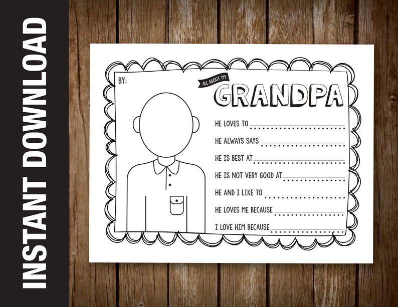 PRINTABLE Grandpa Portrait Coloring Sheet and Questionnaire | Etsy