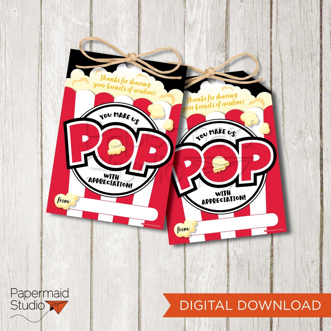 Popcorn Teacher Appreciation Gift - Popcorn Tag Printable - Popcorn ...
