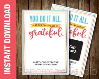 Administrative Professionals Day Card Printable - Employee Thank You Card - Staff Appreciation Gift Card Holder - Coworker Thank You Gift