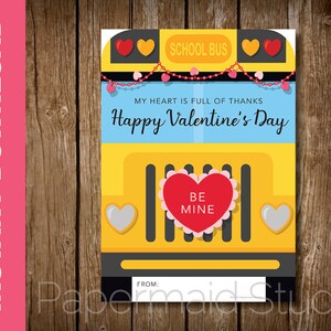 PRINTABLE Bus Driver Valentine Card - Printable Valentine for Bus Driver Gift Card Holder -- Valentine&#39;s Day Bus Driver Card - 5x7