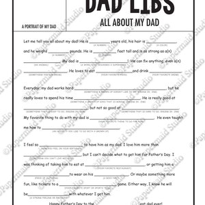 PRINTABLE All About My Dad Fill in the Blank Gift - Funny Father's Day ...