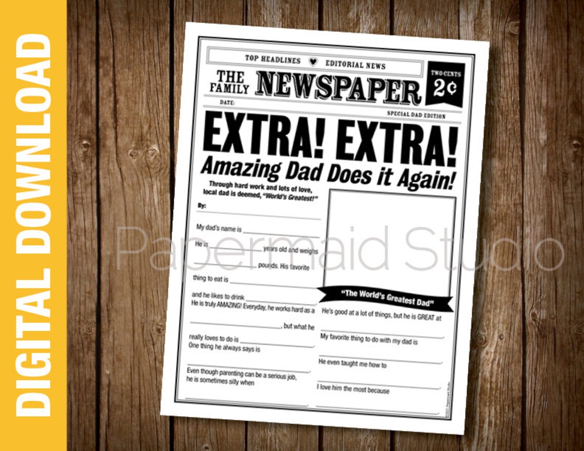 PRINTABLE All About My Dad Fill in the Blank Gift - Funny Father's Day ...