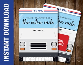 PRINTABLE Letter Carrier Thank You Card - Postal Worker Mail Person Gift Card Holder - Mail Delivery Thank You - Mailman Thank You