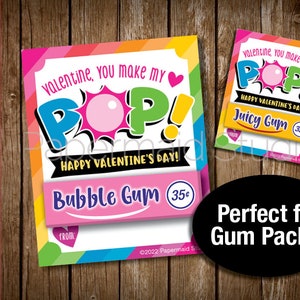 PRINTABLE Valentine's Day Gum Tag - Bubble Gum Valentine You Blow Me Away Pop Tag - Valentines Day Teacher Gift Gum Pack Label