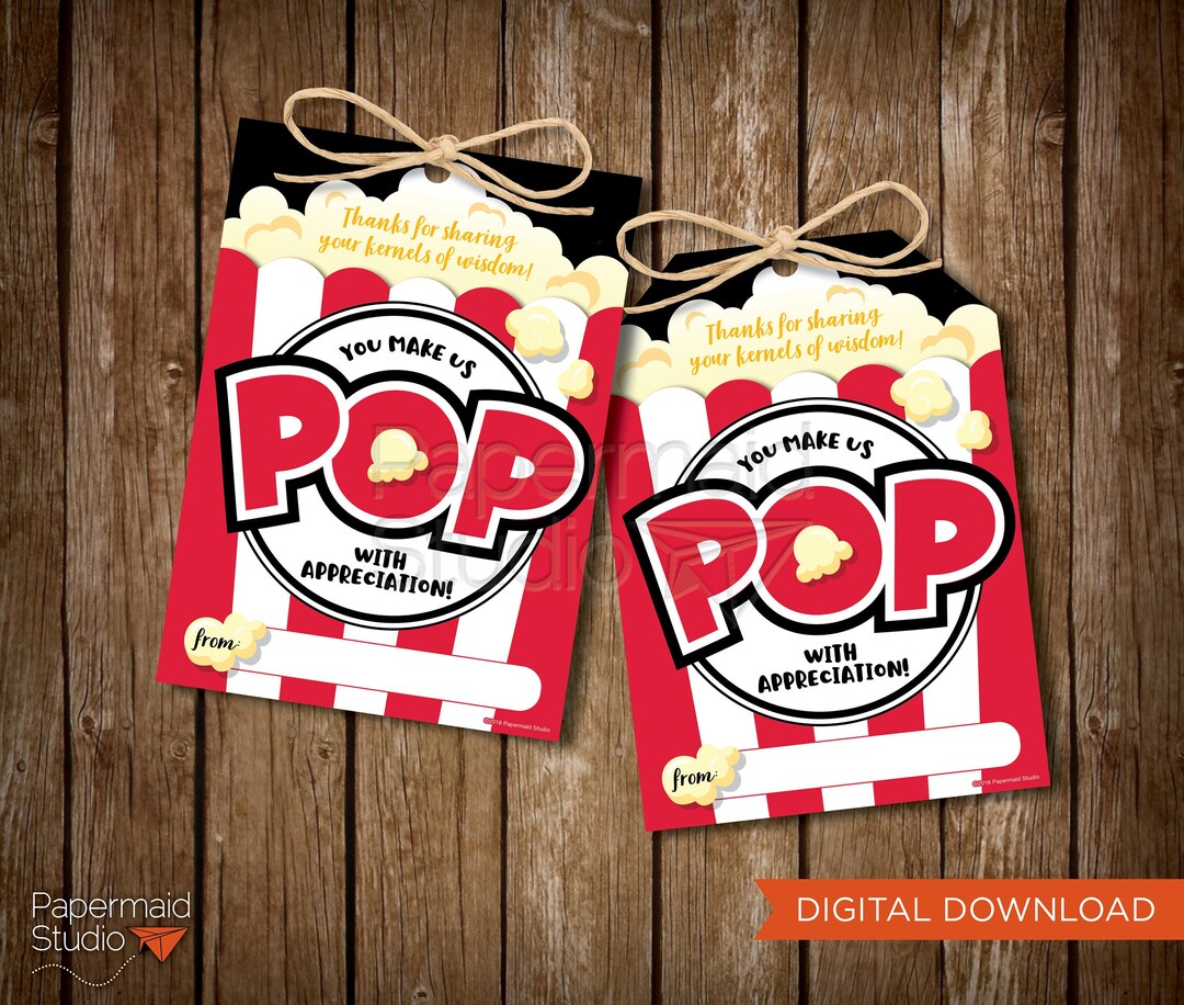 Teacher Appreciation Gift Popcorn Teacher Appreciation Tag Teacher