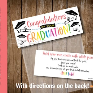 Printable Graduation PYO Cookie Tag - Paint Your Own Cookie Bag Topper - Cookie Directions - PYO Cookie Sticker Label - School Diploma