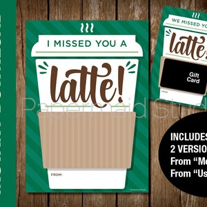 PRINTABLE I Missed You a Latte Coffee Gift Card Holder - Coworker We Missed You Card - Teacher Thank You - Employee Staff Appreciation