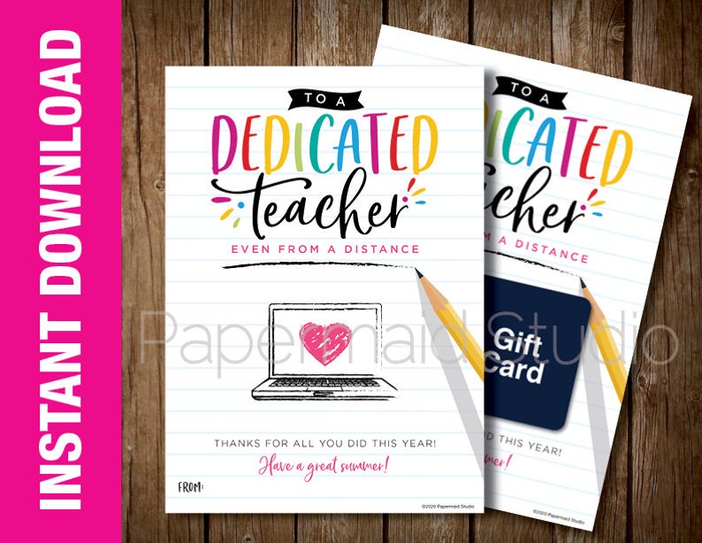 Virtual Teacher Thank You Gift Card Holder Printable Etsy