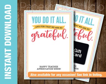 Teacher Appreciation Gift Card Printable - Teacher Appreciation Card - Printable Teacher Thank You Card End of Year Teacher Gift Card Holder