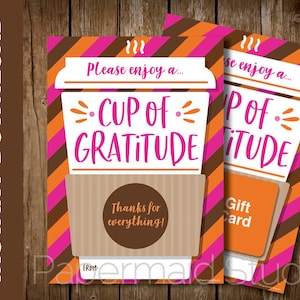 Thanks a Latte Coffee Gift Card Holder Printable - Boss's Day Card - Teacher Thank You - Employee Appreciation - Staff Client Customer