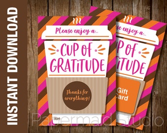 Thanks a Latte Coffee Gift Card Holder Printable - Boss's Day Card - Teacher Thank You - Employee Appreciation - Staff Client Customer