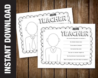 PRINTABLE All About MyTeacher Card - Teacher Appreciation Week Gift - End of Year Teacher Coloring Sheet - Last Day of School Card