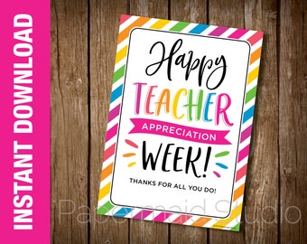 PRINTABLE Teacher Appreciation Card - Teacher Appreciation Week - Staff Thank You Card - End of Year Teacher Gift - PTO PTA