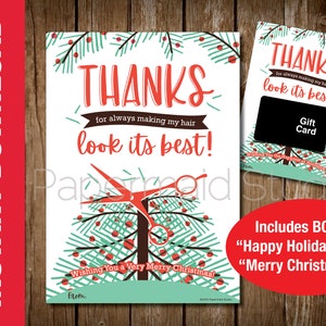 DRUCKBARE Friseur Weihnachtskarte Danke - Friseur Geschenk Kartenhalter - Friseur Salon Schönheit Service Frohe Feiertage Frohe Weihnachten