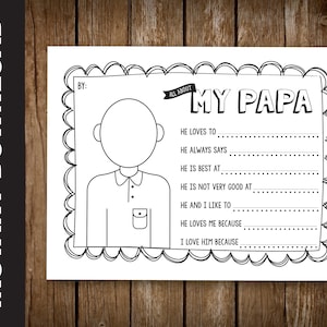 DRUCKBARE Papa Portrait Malvorlage und Fragebogen Geschenk / Karte ""All About My Papa""