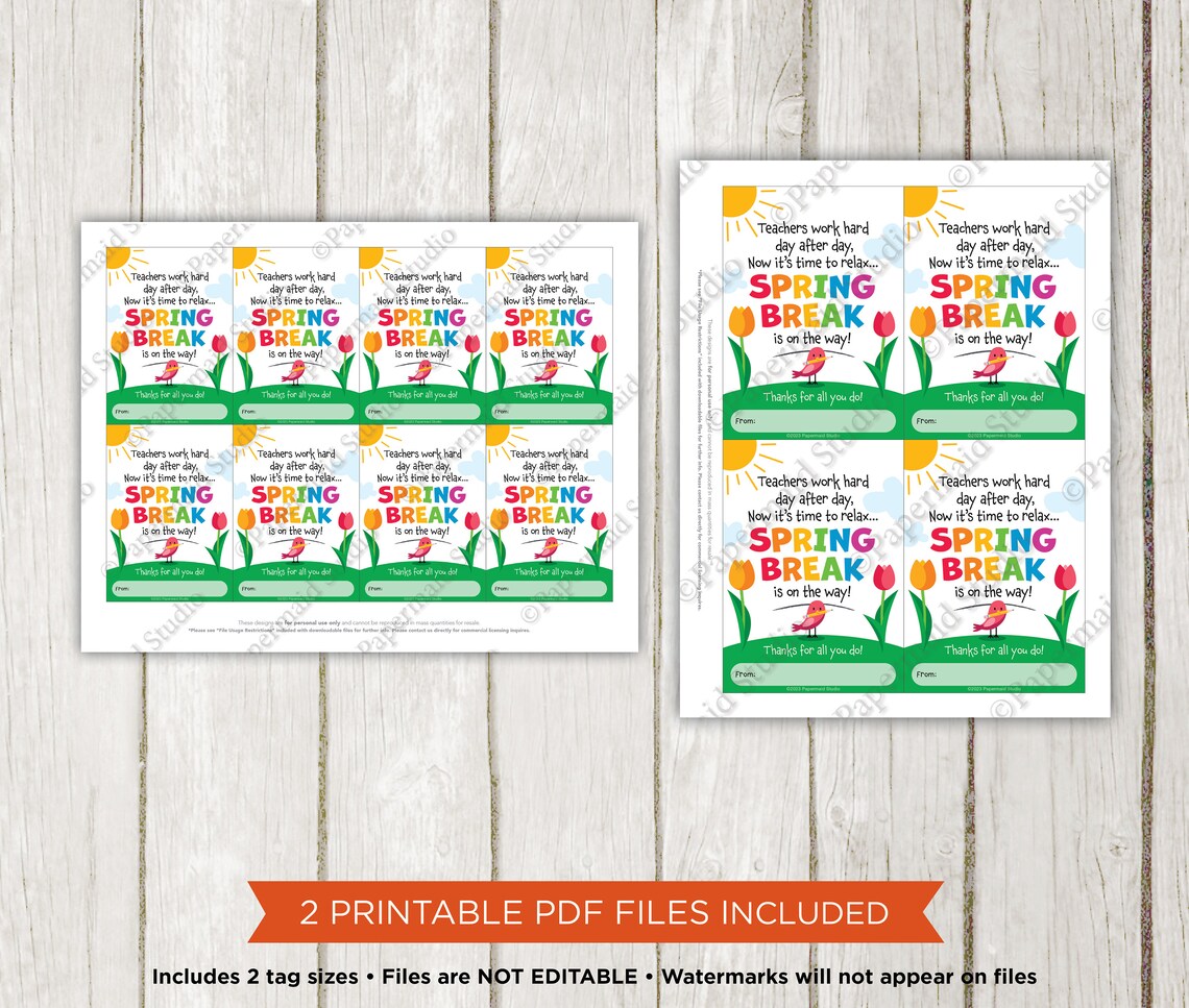 Teacher Spring Break Tag - Teacher Easter Break Gift Tag Printable ...