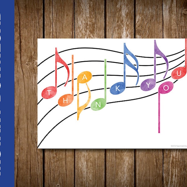 Tarjeta de agradecimiento de profesor de música IMPRIMIBLE - Titular de la tarjeta de regalo de profesor de música imprimible - Notas de música 5 x 7 Descarga digital