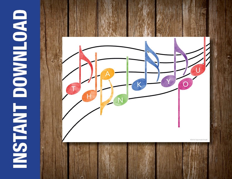 PRINTABLE Music Teacher Thank You Card -- Printable Music Teacher Gift ...