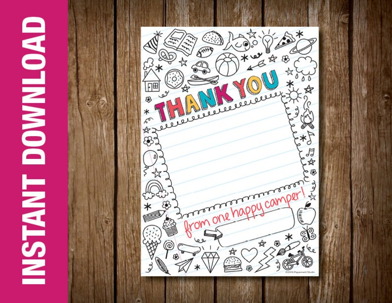 PRINTABLE Summer Camp Thank You Note Camp Counselor Thank Etsy