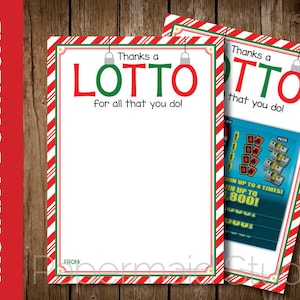 Druckbare Lehrer-Lotterie-Weihnachtskarte - Lehrer-Dankes-Geschenkkarte - Mitarbeiter-Anerkennung - Chef-Weihnachtskarte - Danke für ein LOTTO -