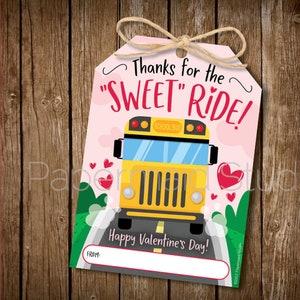 Bus Driver Valentine&#39;s Day Gift Tag Printable - Bus Driver Valentine - School Bus Valentines Card - Thank you for the SWEET ride!