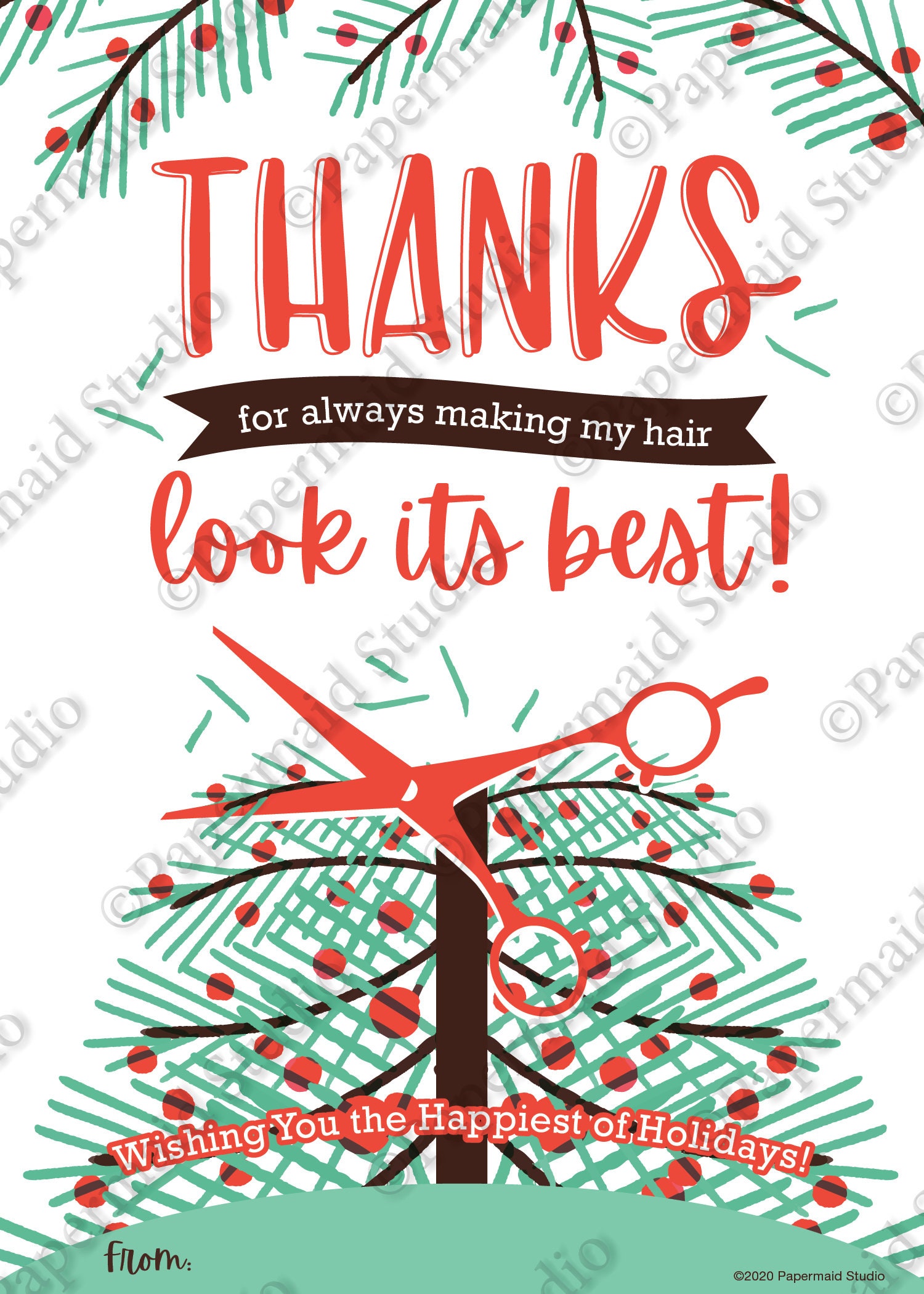 PRINTABLE Hair Stylist Christmas Card Thank You Barber Gift Etsy