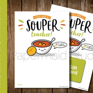 Cartão de agradecimento para professor IMPRIMÍVEL - Porta-cartão-presente de sopa e sanduíche para professor - Cartão de agradecimento ao professor - Pessoal PTO PTA - Você é Souper!