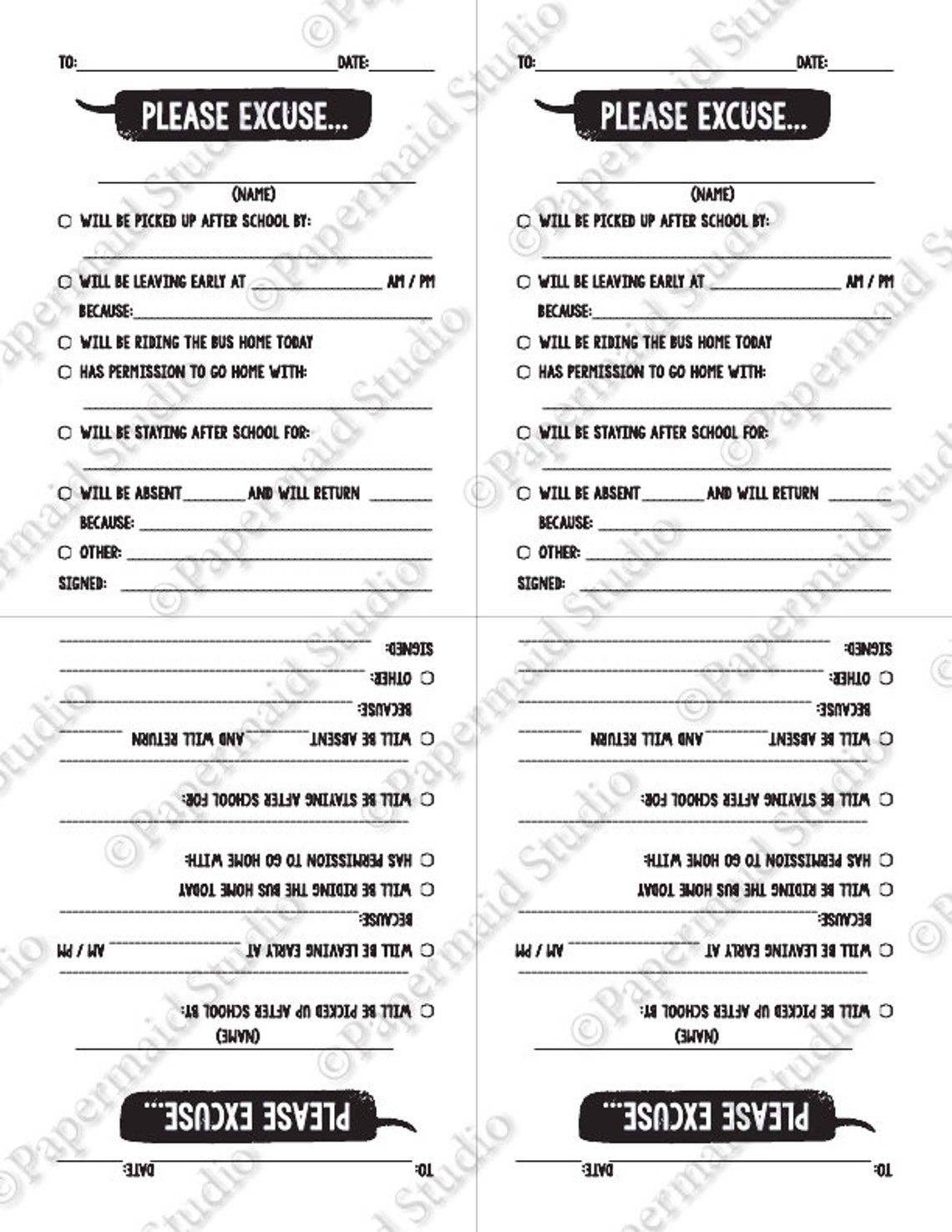 School Absence Note Printable Excuse Note for School | Etsy