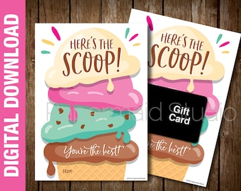 PRINTABLE Ice Cream Gift Card Holder - Birthday Card - Customer Appreciation Thank You Card - Employee Client Referral Froyo Frozen Custard