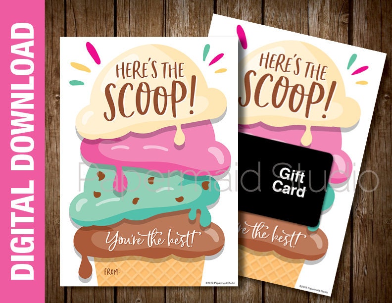 PRINTABLE Ice Cream Gift Card Holder Birthday Card Etsy
