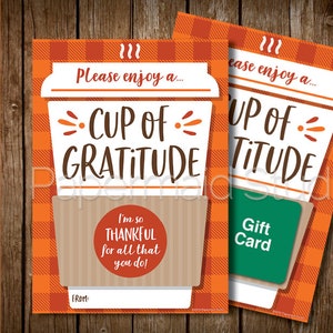 AFDRUKBARE Thanksgiving Coffee Gift Card Holder - Leraar Personeel Klant Boss Werknemer Bedankkaart - Bedankt voor een Latte - Beker van dankbaarheid