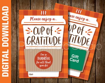 PRINTABLE Thanksgiving Coffee Gift Card Holder - Teacher Staff Customer Boss Employee Thank You Card - Thanks a Latte - Cup of Gratitude