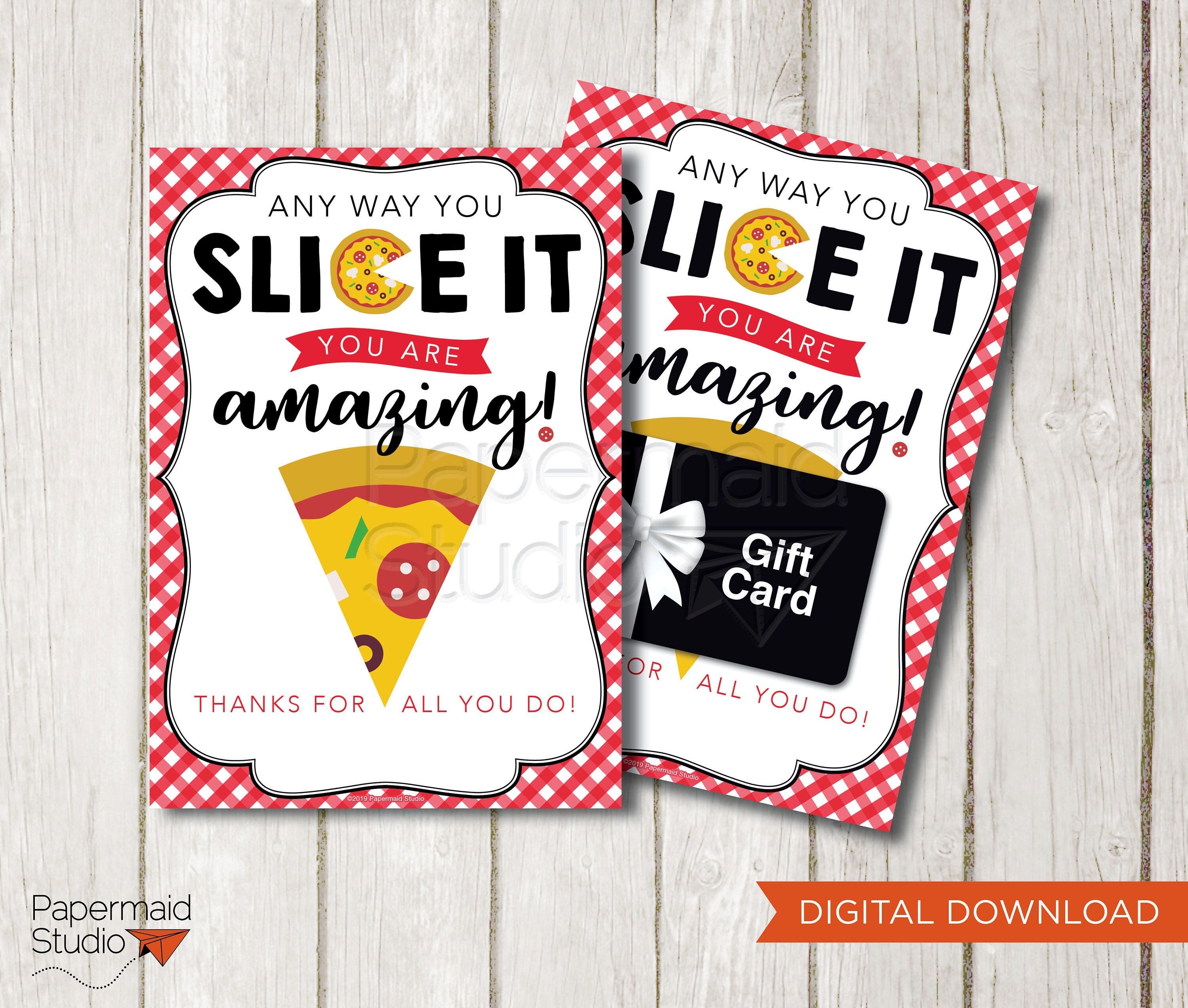 Teacher Thank You Card Printable - Pizza Gift Card Holder