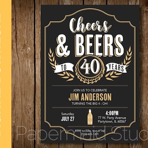 Convite personalizado para festa de aniversário de cerveja - Convite de aniversário de cerveja - Cartão de festa de aniversário de cerveja - Felicidades e cervejas até 40 anos