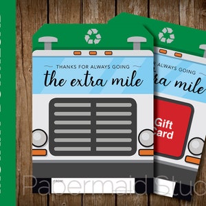 PRINTABLE Garbage Collector Merci Card - Imprimable Recycling Truck Gift Card Holder - Garbage Men Thank You - Sanitation Thank You
