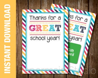 PRINTABLE Teacher Thank You Card - Teacher Appreciation Card - Teacher Gift Card Holder - End of Year Teacher Card - Educator Thank You