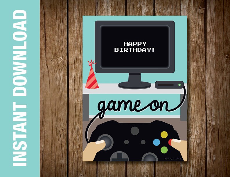 PRINTABLE Videogame Birthday Card Videogame Computer Theme | Etsy