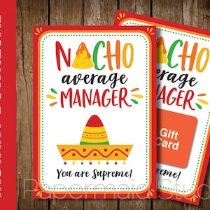 IMPRIMÍVEL Porta-cartão-presente do Dia do Chefe - Cartão de agradecimento do gerente para impressão - Obrigado do chefe - Apreciação do funcionário da equipe Nacho Média