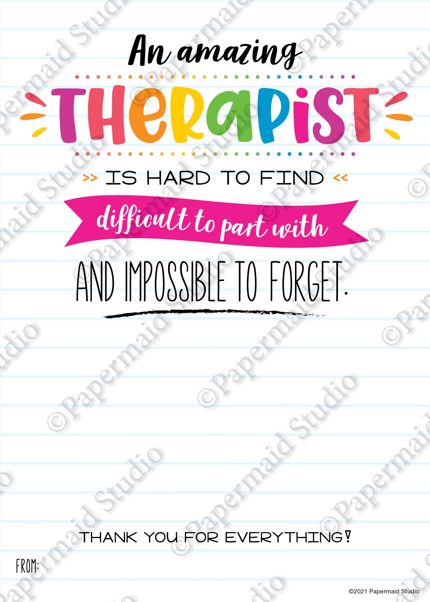 Printable Therapist Thank You Card Teacher Appreciation Week - Etsy