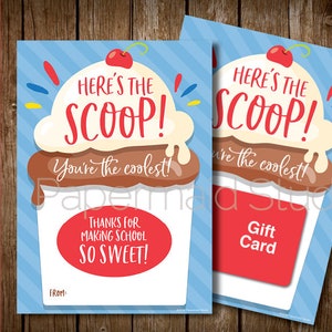 Titolare della carta regalo gelato insegnante stampabile - Settimana di apprezzamento dell&#39;insegnante Biglietto di ringraziamento - Staff PTO PTA - Froyo Frozen Custard - Fine anno