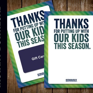 PRINTABLE Sports Coach Team Group Merci Card - Gift Card Holder - Soccer Football Basketball Baseball Tennis T-Ball Softball Volleyball