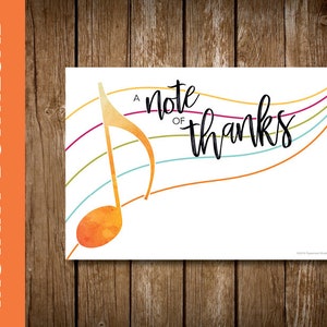 PRINTABLE Music Teacher Merci Card--Printable Music Teacher Gift Card Holder--Music Note 5 x 7 Digital Download