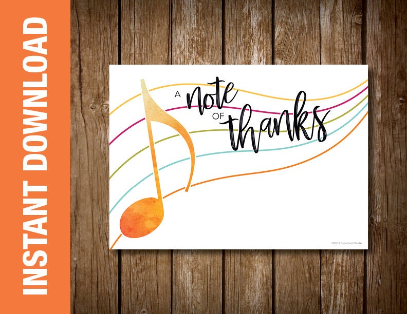 PRINTABLE Music Teacher Thank You Card -- Printable Music Teacher