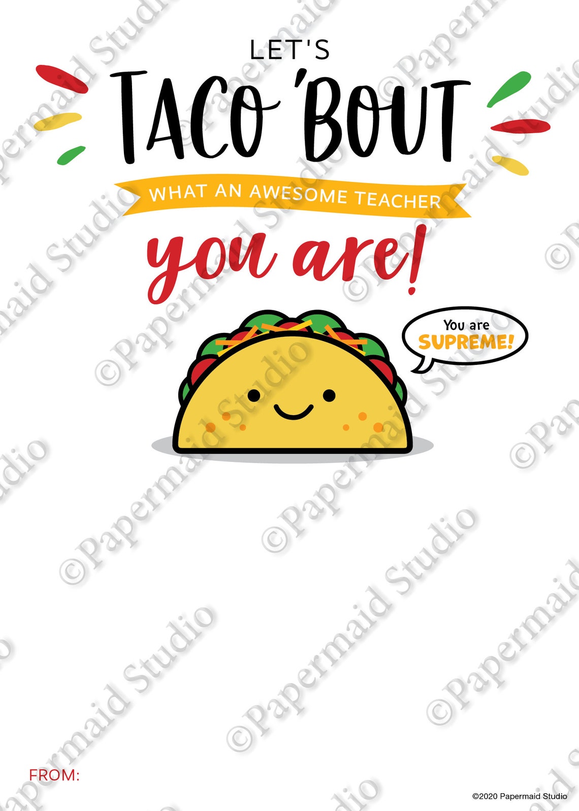 PRINTABLE Teacher Thank You Card Taco Gift Card Holder for Etsy
