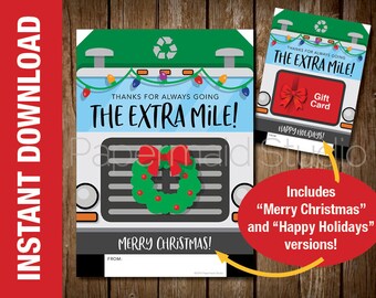 PRINTABLE Garbage Men Christmas Card - Recycling Truck Gift Card Holder - Garbage Collector Thank You - Sanitation Thank You