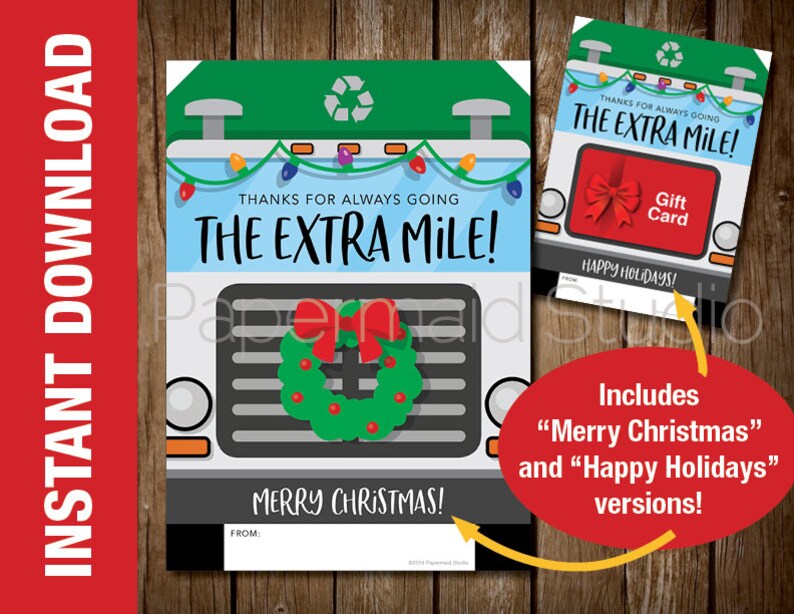 PRINTABLE Garbage Men Christmas Card Recycling Truck Gift Etsy