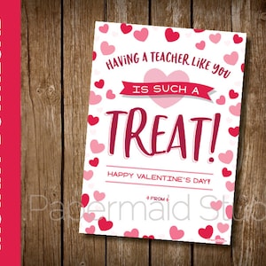 DRUCKBARE Lehrer-Valentinstag-Karte - Lehrer-Valentinstag-Karte - Personal PTO PTA - Valentines Treat Geschenkanhänger - Tag für Süßigkeiten Pralinen