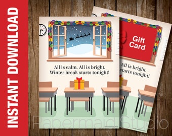 DRUCKBARE Lehrer Weihnachtsgeschenk Kartenhalter -- Klassenzimmer Winterpause Karte - Schule Weihnachtsgeschenk Kartenhalter -- Lehrer Urlaubskarte