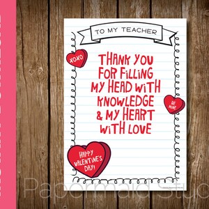 DRUCKBARE Lehrer-Valentinskarte - Valentinstagskarte für Lehrer - Valentinstag-Geschenkkartenhalter - Danke, dass Sie mein Herz mit Liebe gefüllt haben
