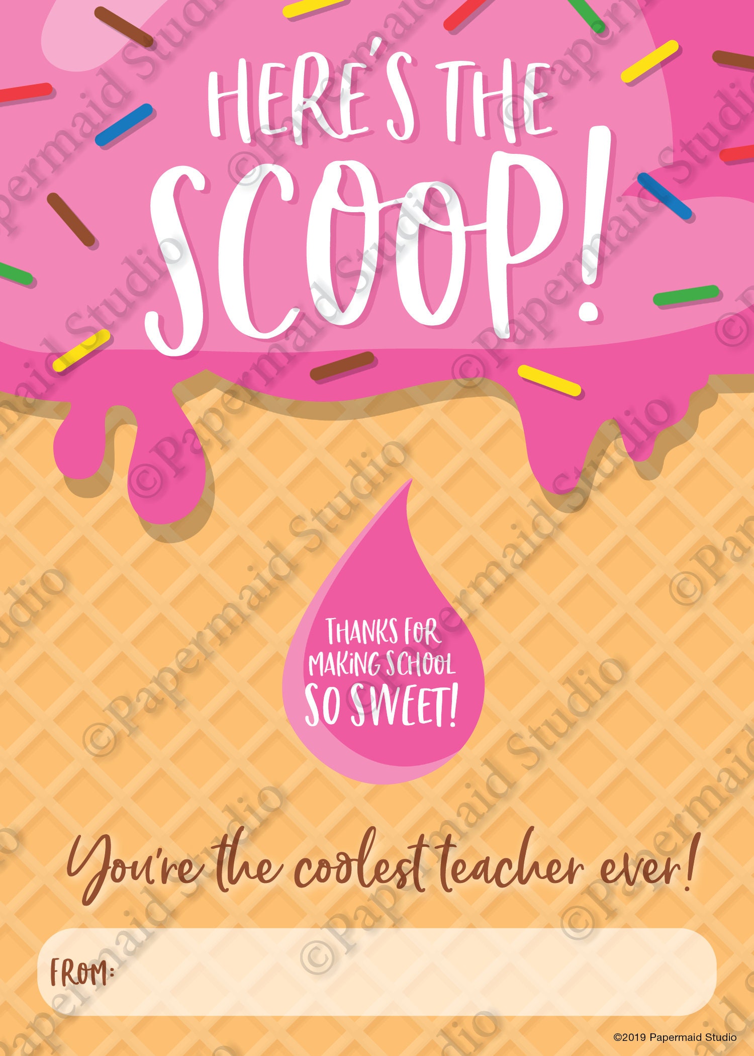 PRINTABLE Teacher Ice Cream Gift Card Holder Teacher Etsy